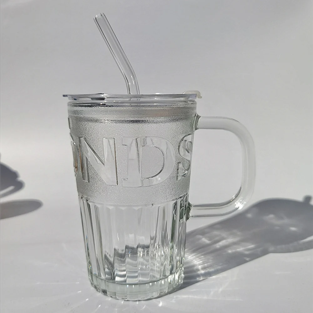 435ML תה מים לשתות כוס עם ידית העפעפיים ואת קשיות זכוכית כוסות סודה, קפה קר, חלב, ספלי קפה כוס על תלמידים מבוגרים