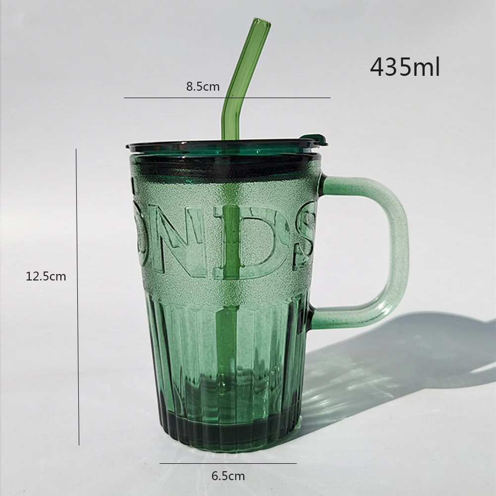 435ML תה מים לשתות כוס עם ידית העפעפיים ואת קשיות זכוכית כוסות סודה, קפה קר, חלב, ספלי קפה כוס על תלמידים מבוגרים