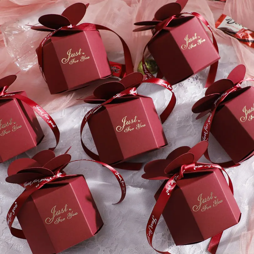 יצירתי ממתקים תיבת חתונה טובה מתנה אריזת סרט עוגיות שוקולד אדום שקיות מקלחת תינוק חגיגית למסיבת יום ההולדת אספקה