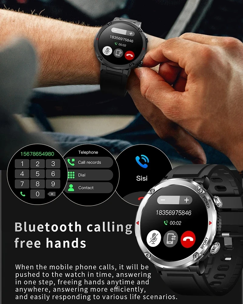 חדש שעון חכם גברים צבאי חיצוני ספורט Smartwatch גברים Bluetooth לקרוא שעון 1.6 אינץ 600 מיליאמפר סוללה IP68, עמיד למים שעונים
