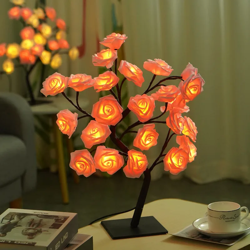 הוביל פריחת הדובדבן עיצוב מנורת שולחן עץ אורות ליל נורדי קריסטל פרח שולחן אור עבור חדר השינה ליד המיטה מנורת שולחן דקורטיבית