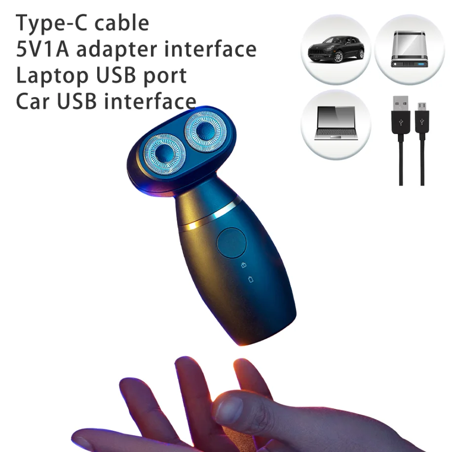 UICINOY מיני מכונת גילוח חשמלי גברים קטן נייד עמיד למים גילוח טעינה USB רוטרי כפול הראש החותך IPX7 מלא לשטוף את הגוף