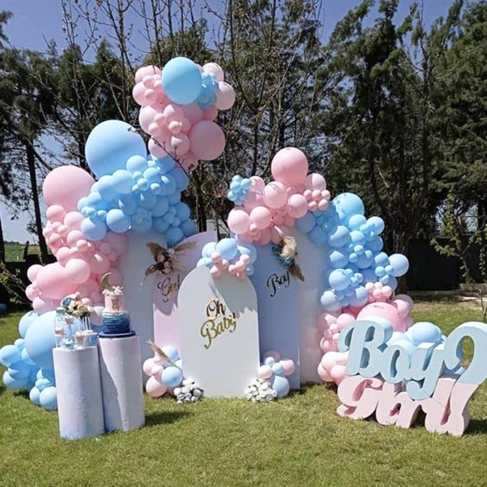 138pcs Macaron ורוד כחול בלונים קשת גרלנד ערכת בנים או בנות המין לחשוף מקלחת תינוק מסיבת יום הולדת קישוטים אוויר Globos