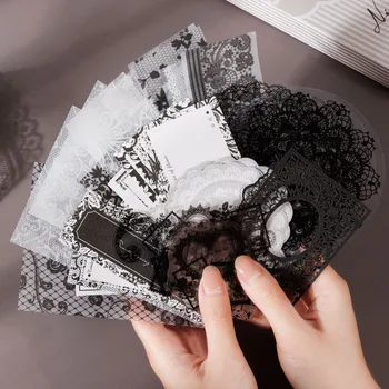 100Pcs תחרה מספר פרפר לערבב חומר נייר, עיצוב אלבומים בציר מדבקות דקורטיביות DIY נייר מלאכה זבל היומן המתכנן