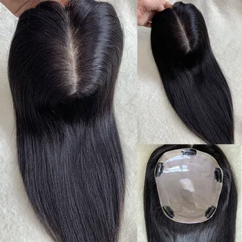 12x13cm משי בסיס שיער אדם טופר לנשים טבעי בקרקפת עליון ישר האירופי קליפ שיער ב פאה חינם חלק רמי