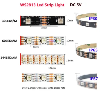 1m 2m 5m WS2813 Led רצועת אור 30/60/144 לדים/מ ' WS2812B מעודכן בנפרד למיעון פיקסלים כפול פנס איתות הקלטת DC5V