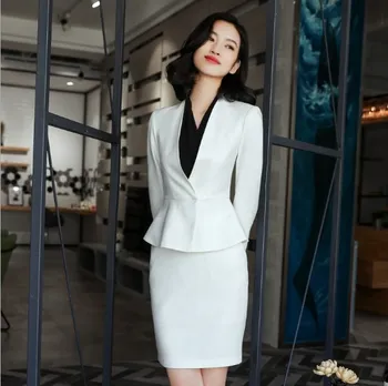 2 חתיכות להגדיר את התלבושת הנשית העסק עובד בלייזר החליפה עם חצאית מכנסיים לבן אפור שחור ליידי משרד רשמי מכנסי חליפת חצאית 4XL