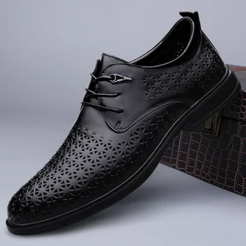 2023 חדש קיץ גברים נעליים מזדמנים עור אמיתי קלאסיקות שחור תחרה דרבי הנעל הולו זכר לנשימה רשמי נעליים לגברים