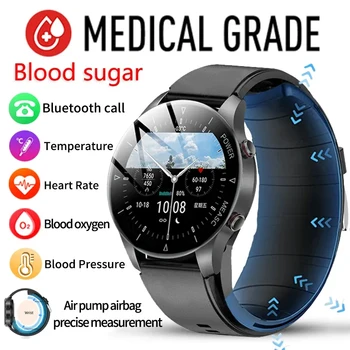 2023 פולשנית הגלוקוז בדם גברים לצפות משאבת אוויר כרית אוויר דיוק לחץ דם Bluetooth שיחה Smartwatch עבור Huawei Xiaomi