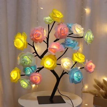 24 הוביל רוז פרח אורות עץ USB מנורת שולחן פיות העלה בלילה אור הביתה לחגוג את חג המולד חתונה קישוט חדר השינה מתנה