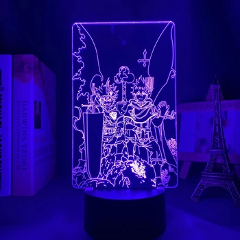 3D המנורה שחור, תלתן Yuno זה אנימה אור Led עבור עיצוב חדר השינה מנורת לילה לילדים, מתנת יום הולדת מנגה אור לילה בחדר שולחן