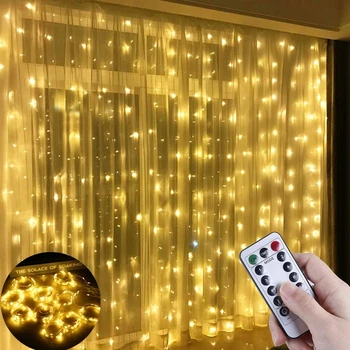 3M וילון LED גרלנד על החלון כוח USB פיות אורות לויה עם השלט השנה החדשה גרלנד Led אורות חג מולד קישוט