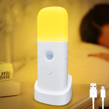 D2 חיישן תנועה תאורת לילה פנימית נטענת USB ניתן לעמעום נורות LED ניידת תנועה מופעל ילד בחדר השינה מנורת לילה