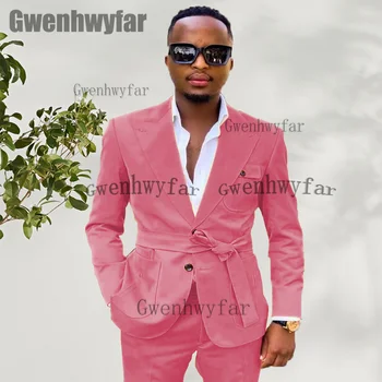 Gwenhwyfar האחרונות עיצוב באיכות גבוהה בגדי גברים עם חגורה חתונה חליפת גבר של גברים מעייל פראק שמלה 2 חלקים (מעיל+מכנסיים)