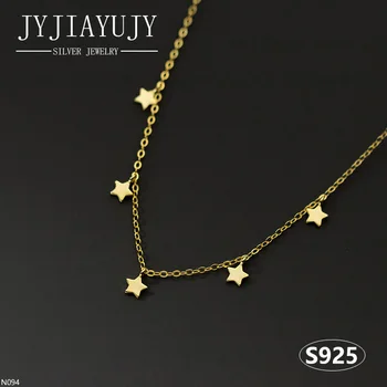 JYJIAYUJY 100% כסף סטרלינג S925 השרשרת משטח חלק 5 כוכבים צורה זהב אופנתי היפואלרגני בסדר תכשיטים מתנה N094