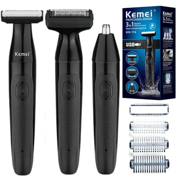 Kemei רחיץ עיצוב 3 ב-1 לגברים אישי מטפל להגדיר יבש ורטוב USB טעינה עמיד למים 3 ב-1 Mens שייבר ק 