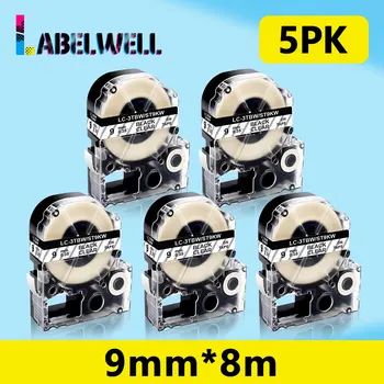 Labelwell 5PK ST9KW שחור על תוויות ברורות עבור Epson Kingjim ST9KW LK-3TBN 9 מ 