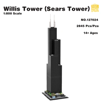 MOC-127024 וויליס מגדל סירס 1:800 מודל בקנה מידה עם PDF ציורים אבני בניין לבנים הילדים DIY חג המולד מתנות יום הולדת