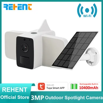REHENT Tuya 3MP WiFi הזרקורים סוללה מצלמת PIR זיהוי תנועה אבטחה אלחוטית חיצונית סולארית תאורת מצלמת IP
