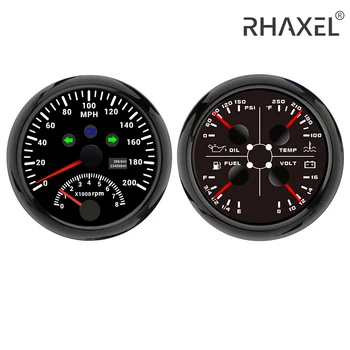 RHAXEL 2 מד ערכת מד מהירות GPS 120MPH עם Tachometer 4in1 רמת הדלק מים זמני. לחץ שמן מודד 12V עבור טרקטור RV