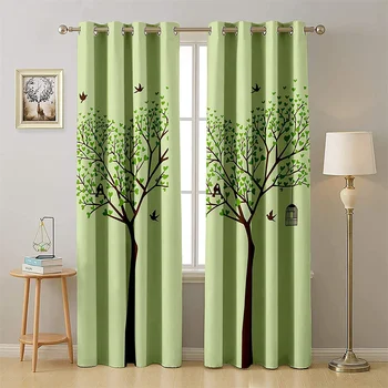אביב ירוק-עץ קטן לבלוע את הנוף בגוון וילון מודרני מינימליסטי סגנון עיצוב הסלון, חדר השינה, עיצוב הבית וילונות