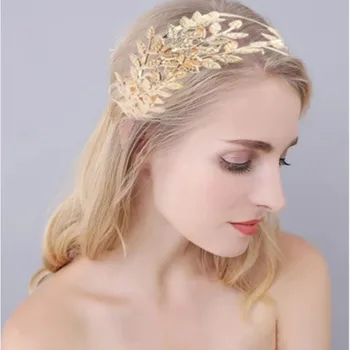 אופנה Hairband עלה סגסוגת שכבה כפולה עלים אביזרי שיער הכלה חתונה יוונית צבע הכתרים גן היער הראש תכשיטים