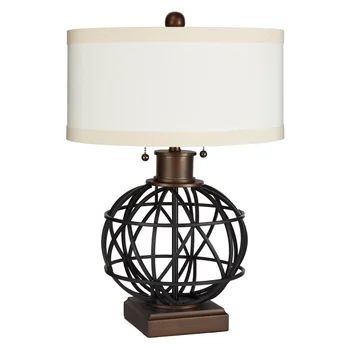 אטלס שני-תמשוך מתכת ברונזה מנורת שולחן עם פשתן בגוון מנורות לילה מנורת עבור חדר השינה