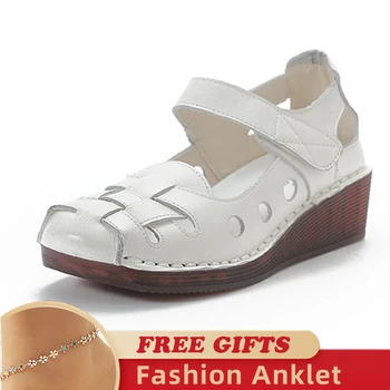 איכות ארוגים נעלי נשים קיץ חדשה עור אמיתי אופנה פשוטה חוף רך הרומית חופשה שטוח נשים סנדלים