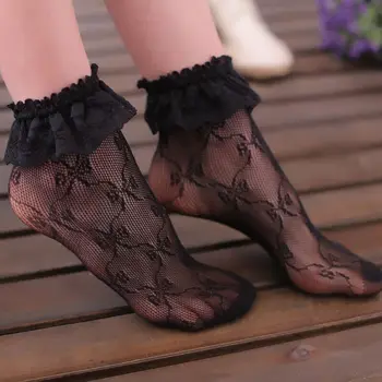 אלגנטי נשים בנות סקסיות תחרה פרחוני גרביים רכות צבע מוצק אלסטי קפלים גרביים בקיץ לפרוע רשת דייגים קצר הקרסול גרביים