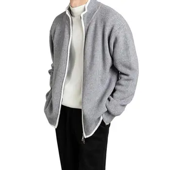 בחורף סוודר מעיל לעמוד צווארון עבה לגברים סוודר מעיל פנאי בגדים לגברים 2023