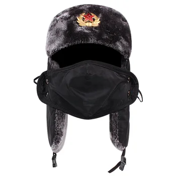 גברים חורף חיצוני כותנה חמים כובע טייס מעובה דמוי עור earmuf רוסית תלמיד כובע סקי
