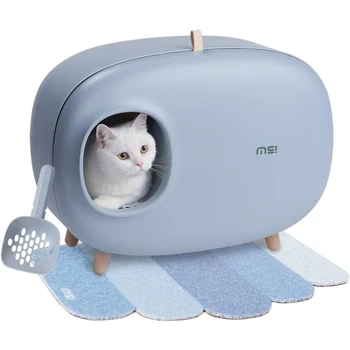 המלטת חתול בקופסה סגורה למחצה, עיצוב החתול בארגז החול יוקרה גדול חתול שירותים הסירים אימון פנימי קל לניקוי החתול בארגז החול