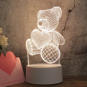 חדר השינה רומנטי ליד המיטה מנורה הביתה למסיבת יום ההולדת אורות דקורטיביים ילדים מצוירת מנורת לילה 3D אקריליק מנורת Led