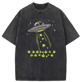 חידוש חולצות מיוחדות Ufo חייזרים לוקח מריחואנה למבוגרים Tshirts גברים היפ הופ שרוול ארוך Sportswears אדם וינטג ביגוד