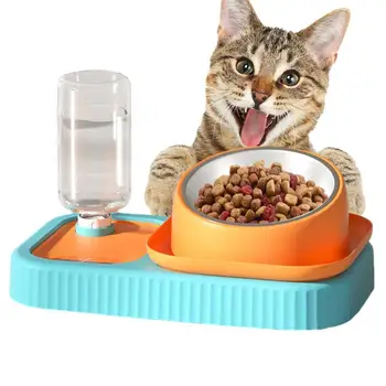 חתול קערות מזון ומים כפול הכלב קערות מוטה נירוסטה מחמד קערות עם חמוד מודל מזון לחיות מחמד קערה עם מים