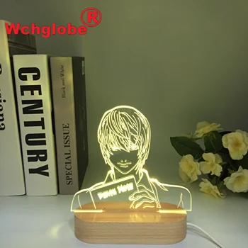 יאגאמי ראיטו להבין את עץ אקריליק 3D LED לילה אור אנימה מתנה מחברת המוות RemoteLamp עבור הילד עיצוב חדר השינה תאורה מנורת הלילה