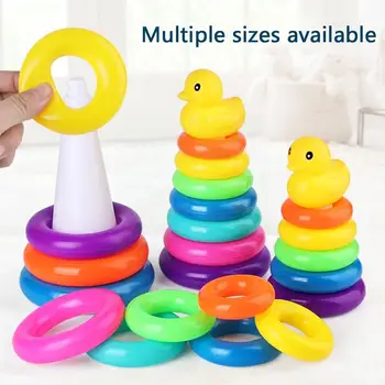 ילדים קטנים צהוב ברווז קשת, מגדל לערום מעגל התינוק הרך חינוך פאזל טבעת Montessoris צעצוע ילדים.