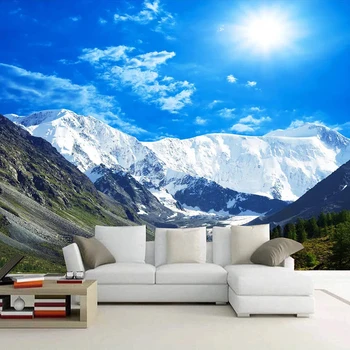 מותאם אישית ציור קיר עמיד למים עצמית דבק טפטים שמיים כחולים שלג הר נוף 3D תמונה, נייר קיר הסלון עיצוב חדר השינה
