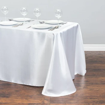 מלבן סאטן מפה לבנה על שולחן חתונה קישוט סעודה לסעודה השנה החדשה של מפת שולחן חג המולד בד לכסות
