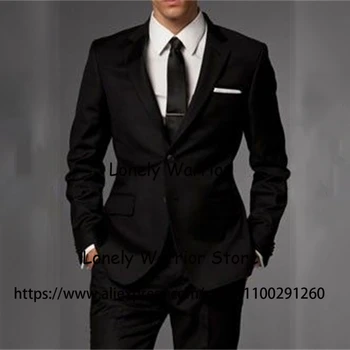 נאה שחור Mens חליפות עסקית רשמית בלייזר Slim Fit החתונה החתן טוקסידו יומי 2 חתיכה להגדיר את הז ' קט מכנסיים Terno Masculino