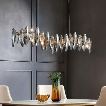 נברשות Led אור תליון המנורה יוקרה קריסטל שולחן אוכל מודרני האי מלבני מעצב חדש