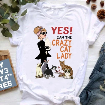 נשים בגדים 2021 חתול משוגע גברת חולצת טריקו נשי מצחיק חולצת טי הקיץ גרפי חולצות חתולים המאהב מתנת יום הולדת ילדה הבגדים העליון