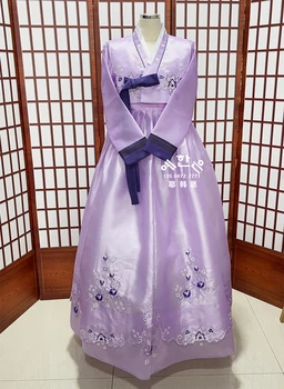 נשים ההאנבוק הזה כלה שמלת החתונה המדהימה סגול רקמה קוריאני מסורתי ההאנבוק הזה פולק מופע הבמה