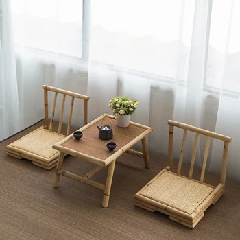 פשוט טאטאמי שולחן קפה, במבוק ודקלים. חלונות שולחן בסגנון יפני קטן שולחן תה, תה המודרני שולחן כיסא