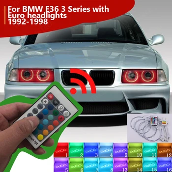 רב-צבע אולטרה בהיר RGB LED עיני מלאך קיט עם RF מרחוק עבור BMW E36 סדרה 3 עם יורו פנסים 1992-1998